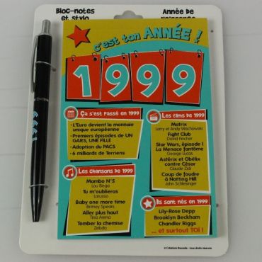 Bloc-notes et Stylo Année de naissance 1999 Bloc-notes et Stylo Année de naissance 1999