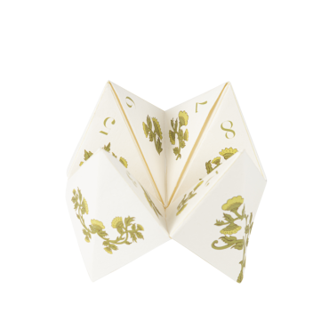 Cocotte en papier Botanica Verde avec motifs floraux verts et dorés et questions interactives | jourdefete.com Cocotte en papier Botanica Verde avec motifs floraux verts et dorés et questions interactives | jourdefete.com