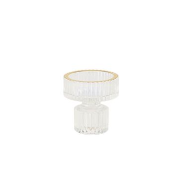 Bougeoir Double - Mauro - Verre Rainure Transparent et Liseré Or - 6 cm Bougeoir Double - Mauro - Verre Rainure Transparent et Liseré Or - 6 cm