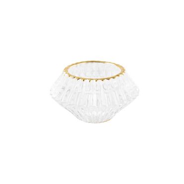 Bougeoir Double - Mauro - Verre Rainure Transparent et Liseré Or - 7,5 cm Bougeoir Double - Mauro - Verre Rainure Transparent et Liseré Or - 7,5 cm
