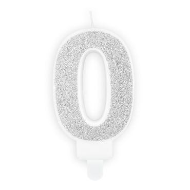 Bougie chiffre 0 pailletée argentée pour décorations de gâteau | jourdefete.com