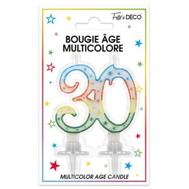 bougie d'anniversaire âge 30 ans multicolore bougie d'anniversaire âge 30 ans multicolore