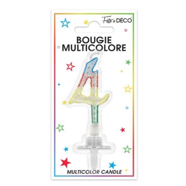 Bougie d'anniversaire multicolore chiffre 4 Bougie d'anniversaire multicolore chiffre 4