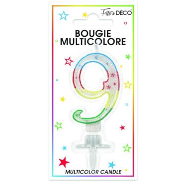 Bougie d'anniversaire multicolore chiffre 9 Bougie d'anniversaire multicolore chiffre 9