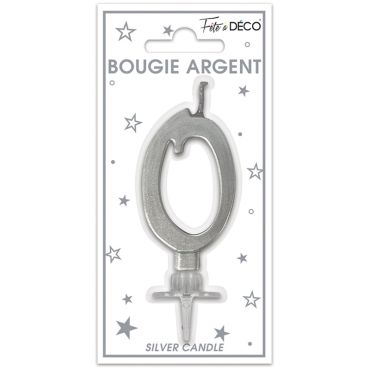 Bougie chiffre 0 argentée pour anniversaire | jourdefete.com