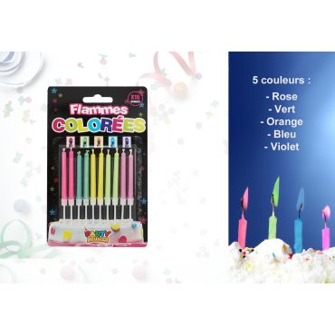 Pack de 10 bougies à flammes colorées Pack de 10 bougies à flammes colorées