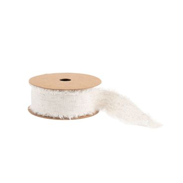 Une bobine de ruban effiloché de couleur blanc pour ajouter une touche d'élégance à vos décorations | jourdefete.com Une bobine de ruban effiloché de couleur blanc pour ajouter une touche d'élégance à vos décorations | jourdefete.com