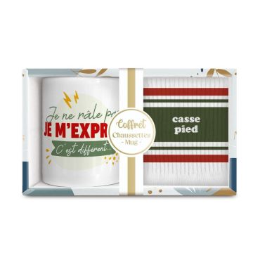 Coffret cadeau mug et chaussettes “Je ne râle pas, je m’exprime” et “casse-pied” | jourdefete.com Coffret cadeau mug et chaussettes “Je ne râle pas, je m’exprime” et “casse-pied” | jourdefete.com