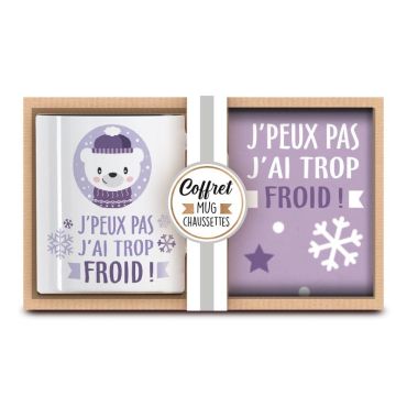 coffret cadeau mug et chaussette ourson trop froid| jourdefete.com coffret cadeau mug et chaussette ourson trop froid| jourdefete.com