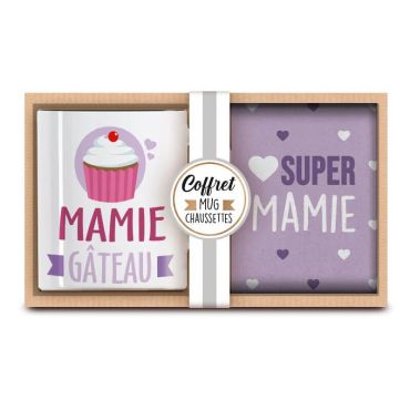Coffret cadeau mug et chaussettes super mamie | jourdefete.com Coffret cadeau mug et chaussettes super mamie | jourdefete.com