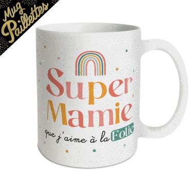 Mug à paillettes Super Mamie cadeau original pour la fête des grands-mères | jourdefete.com Mug à paillettes Super Mamie cadeau original pour la fête des grands-mères | jourdefete.com