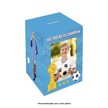 Tirelire personnalisable enfant thème football avec joueur, ballon et trophée | jourdefete.com Tirelire personnalisable enfant thème football avec joueur, ballon et trophée | jourdefete.com