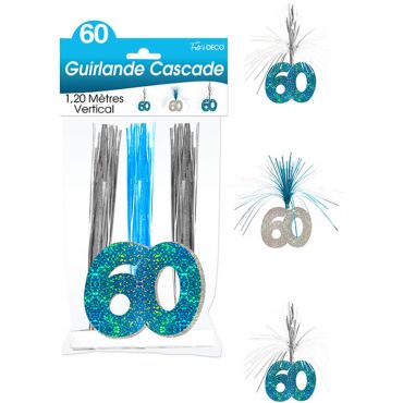 Guirlande Cascade d'anniversaire "60 ans" - Turquoise et argenté Guirlande Cascade d'anniversaire "60 ans" - Turquoise et argenté