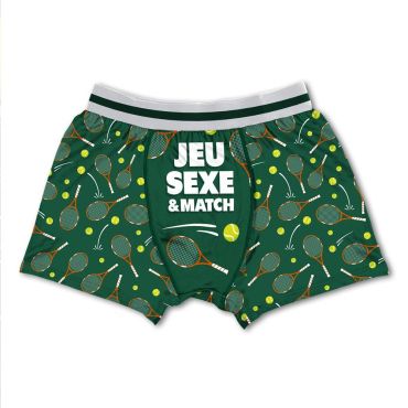 Boxer homme vert “Jeu, Sexe & Match” à motifs tennis | jourdefete.com Boxer homme vert “Jeu, Sexe & Match” à motifs tennis | jourdefete.com