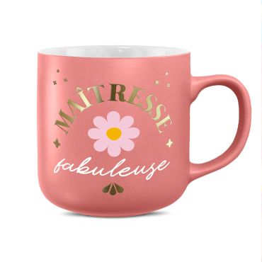 Mug rose mat avec inscription dorée Maîtresse fabuleuse et motif fleur pour cadeau de fin d'année | jourdefete.com Mug rose mat avec inscription dorée Maîtresse fabuleuse et motif fleur pour cadeau de fin d'année | jourdefete.com