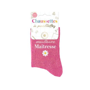 Chaussettes à paillettes roses avec inscription meilleure Maîtresse pour cadeau de fin d'année scolaire | jourdefete.com Chaussettes à paillettes roses avec inscription meilleure Maîtresse pour cadeau de fin d'année scolaire | jourdefete.com