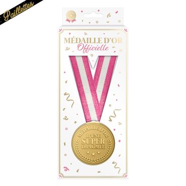 Boîte cadeau contenant une médaille d'or d'une super diplômée avec son ruban rose pailleté et blanc | jourdefete.com Boîte cadeau contenant une médaille d'or d'une super diplômée avec son ruban rose pailleté et blanc | jourdefete.com