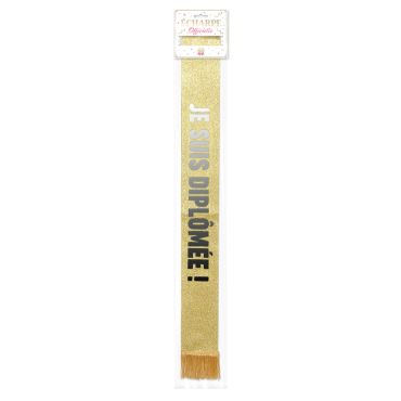 Écharpe de fête dorée scintillante pour femme avec inscription noire je suis diplômée | jourdefete.com