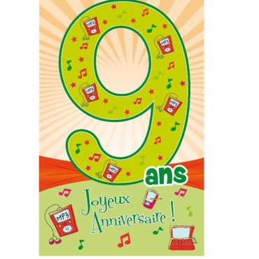 Carte d'Anniversaire Découp'âge avec enveloppe - 9 ans Carte d'Anniversaire Découp'âge avec enveloppe - 9 ans