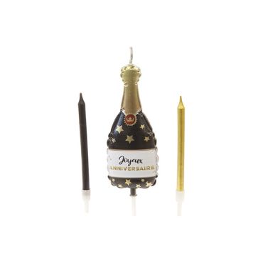 Kit bougies anniversaire bouteille de champagne noir et or | jourdefete.com Kit bougies anniversaire bouteille de champagne noir et or | jourdefete.com