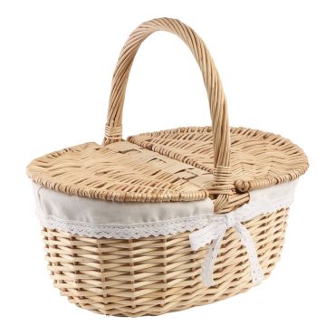 Panier en osier champêtre avec anse et tissu écru pour décoration de mariage | jourdefete.com Panier en osier champêtre avec anse et tissu écru pour décoration de mariage | jourdefete.com