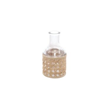 Petit vase en verre avec cannage naturel
