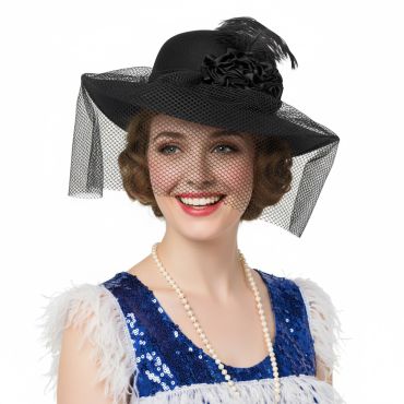 Chapeau Charleston noir avec voilette pour soirée rétro chic | jourdefete.com Chapeau Charleston noir avec voilette pour soirée rétro chic | jourdefete.com