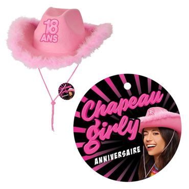 Chapeau Girly 18 ans rose avec bordures en plumes | jourdefete.com Chapeau Girly 18 ans rose avec bordures en plumes | jourdefete.com