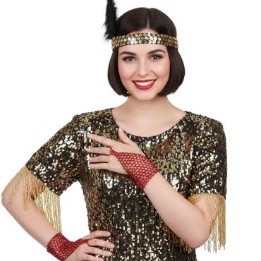 Gants charleston flapper en résille rouge pour déguisement des années 20 | jourdefete.com