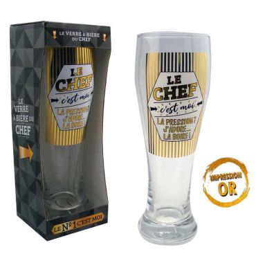 Verre à bière le chef c'est moi, la pression ? j'adore... la boire ! Verre à bière le chef c'est moi, la pression ? j'adore... la boire !