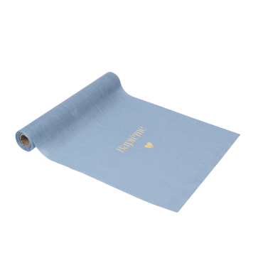 Chemin de table en mousseline bleu orage élégant pour baptême | jourdefete.com Chemin de table en mousseline bleu orage élégant pour baptême | jourdefete.com