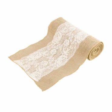 Chemin de Table en Jute avec Dentelle Romantique Chemin de Table en Jute avec Dentelle Romantique