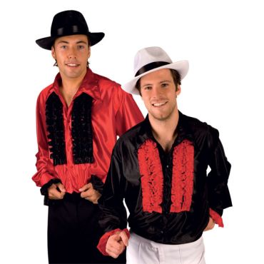 Chemise Disco Rouge en Satin à Froufrous Chemise Disco Rouge en Satin à Froufrous