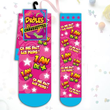 Chaussettes "1 An de + Ca Me Fait Les Pieds" - Rose Chaussettes "1 An de + Ca Me Fait Les Pieds" - Rose