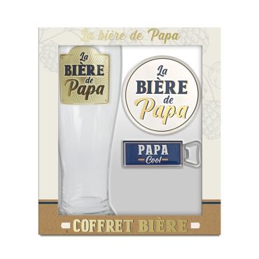 Coffret bière papa avec verre, sous-verre "La Bière de Papa" et décapsuleur "Papa Cool" | jourdefete.com Coffret bière papa avec verre, sous-verre "La Bière de Papa" et décapsuleur "Papa Cool" | jourdefete.com