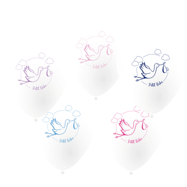 Ballons blancs imprimés cigogne "Petit Bébé" Ø25 cm x10 | jourdefete.com Ballons blancs imprimés cigogne "Petit Bébé" Ø25 cm x10 | jourdefete.com