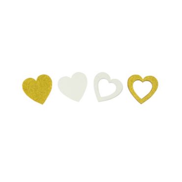 12 Confettis en forme de Cœur en Bois - Or Métallisé et Blanc | jourdefete.com