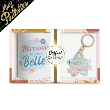 Un coffret composé d'un mug et d'un porte-clé pour votre marraine | jourdefete.com