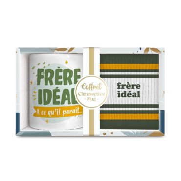Coffret cadeau mug et chaussettes “Frère idéal” vert et jaune | jourdefete.com Coffret cadeau mug et chaussettes “Frère idéal” vert et jaune | jourdefete.com