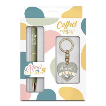 Coffret Porte-Clé et Stylo - Atsem en or | jourdefete.com Coffret Porte-Clé et Stylo - Atsem en or | jourdefete.com