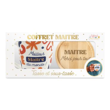 Coffret cadeau avec tasse et sous-tasse pour maître, message "Merci pour tout" | jourdefete.com Coffret cadeau avec tasse et sous-tasse pour maître, message "Merci pour tout" | jourdefete.com