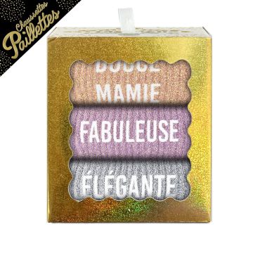 Coffret trio de chaussettes pailletées Douce Mamie – chaussettes femme brillantes 36-42 | jourdefete.com Coffret trio de chaussettes pailletées Douce Mamie – chaussettes femme brillantes 36-42 | jourdefete.com