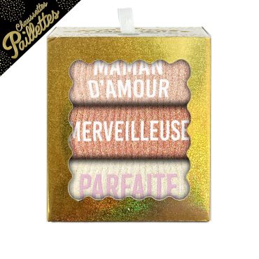 Coffret trio chaussettes femme pailletées Maman d’Amour, Merveilleuse, Parfaite | jourdefete.com Coffret trio chaussettes femme pailletées Maman d’Amour, Merveilleuse, Parfaite | jourdefete.com