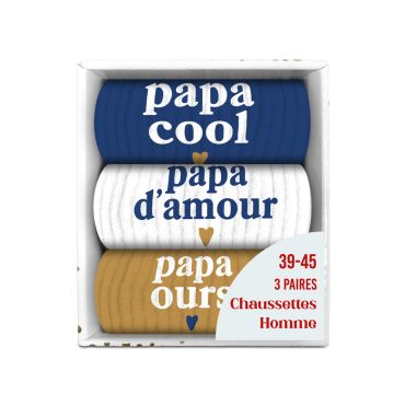Coffret trio de chaussettes Papa Cool, Papa d'Amour et Papa Ours | jourdefete.com Coffret trio de chaussettes Papa Cool, Papa d'Amour et Papa Ours | jourdefete.com