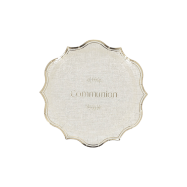 Assiette Communion effet lin et or Ø18 cm – Lot de 8 | jourdefete.com Assiette Communion effet lin et or Ø18 cm – Lot de 8 | jourdefete.com