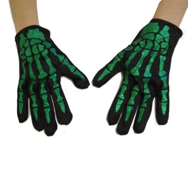 Accessoire Gants Squelette à Paillettes Vertes Accessoire Gants Squelette à Paillettes Vertes