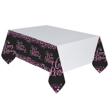 Nappe en Plastique "Happy Birthday" - Rose / Noir Nappe en Plastique "Happy Birthday" - Rose / Noir