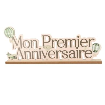 Centre de table 1er anniversaire en bois vert amande et crème | jourdefete.com Centre de table 1er anniversaire en bois vert amande et crème | jourdefete.com