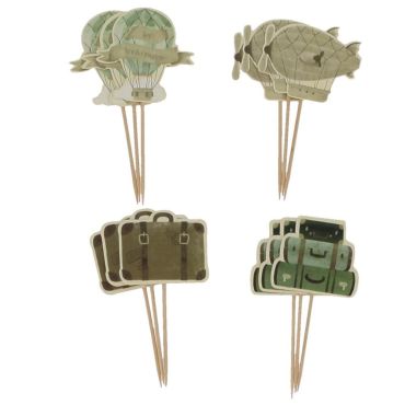 Pics déco anniversaire montgolfière et valises crème & vert amande x12 | jourdefete.com Pics déco anniversaire montgolfière et valises crème & vert amande x12 | jourdefete.com