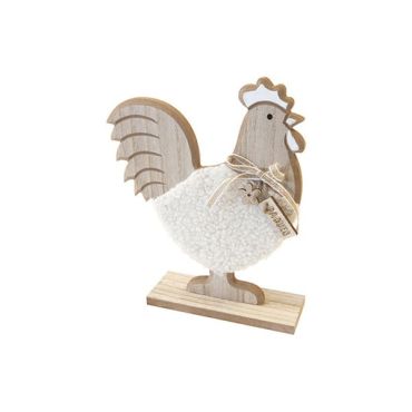 Coq en bois et fourrure avec inscription Pâques sur socle | jourdefete.com Coq en bois et fourrure avec inscription Pâques sur socle | jourdefete.com
